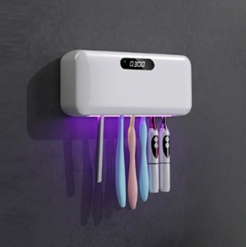 The family-sized electric toothbrush sanitizer features UVC light technology for effective cleaning